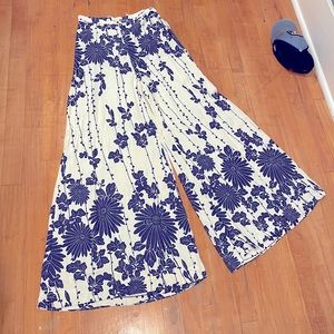 Free People Sundae Blue Floral Print Wide Leg Pants